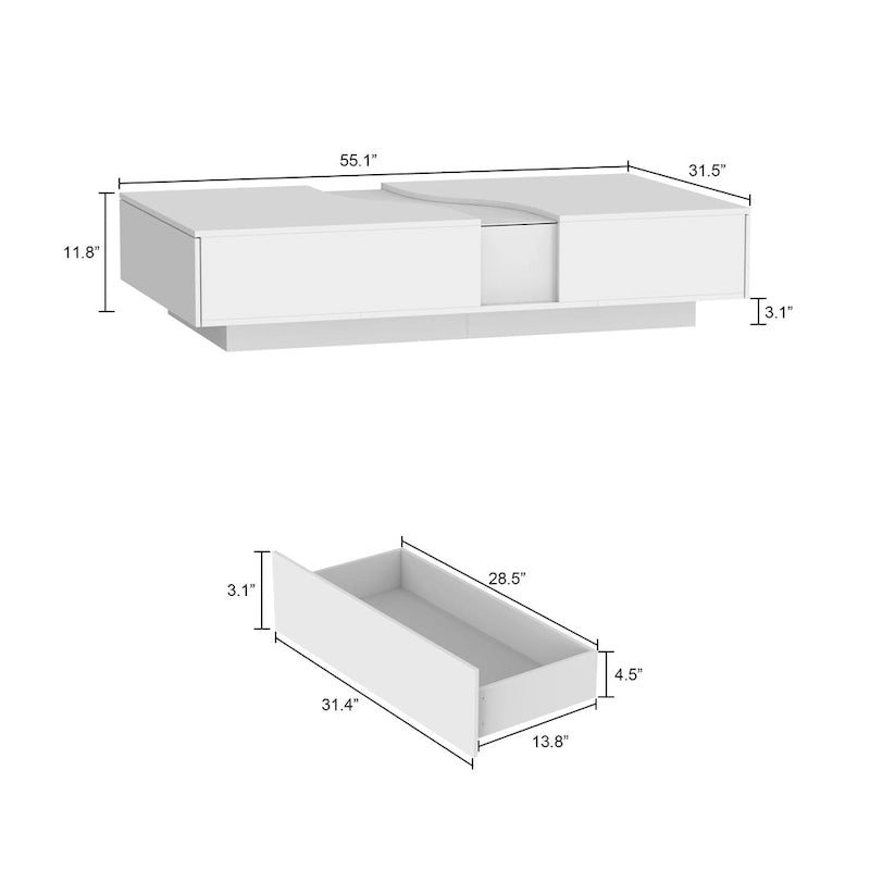 Table basse blanche contemporaine, contour LED coloré – 55,1 W
