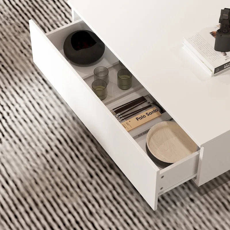 Table basse blanche contemporaine, contour LED coloré – 55,1 W