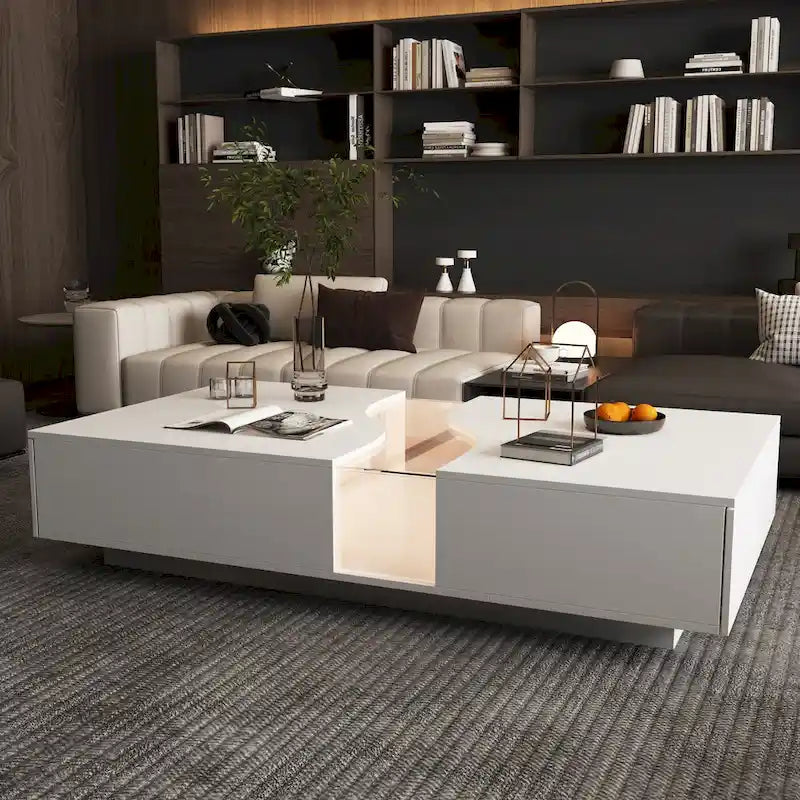 Table basse blanche contemporaine, contour LED coloré – 55,1 W