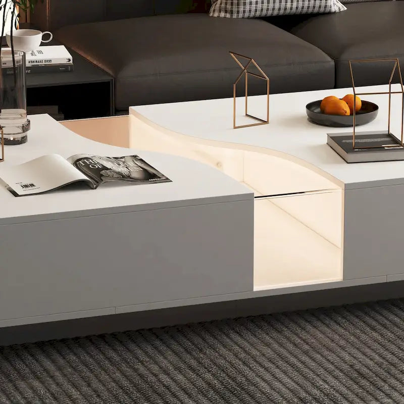 Table basse blanche contemporaine, contour LED coloré – 55,1 W