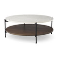 Table basse ronde à deux plateaux en marbre blanc et bois massif
