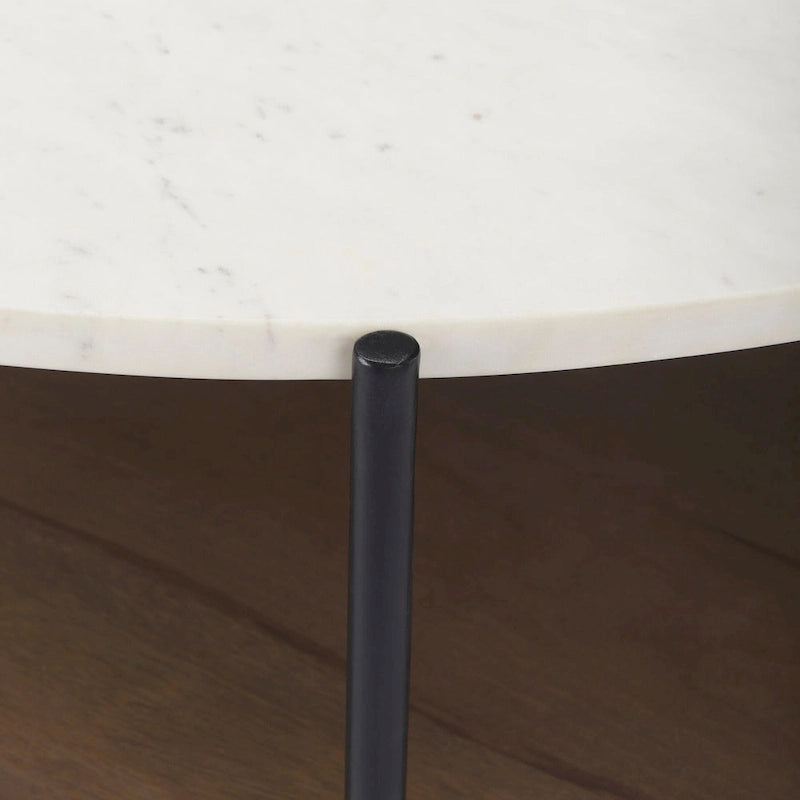 Table basse ronde à deux plateaux en marbre blanc et bois massif