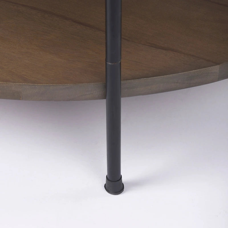 Table basse ronde à deux plateaux en marbre blanc et bois massif