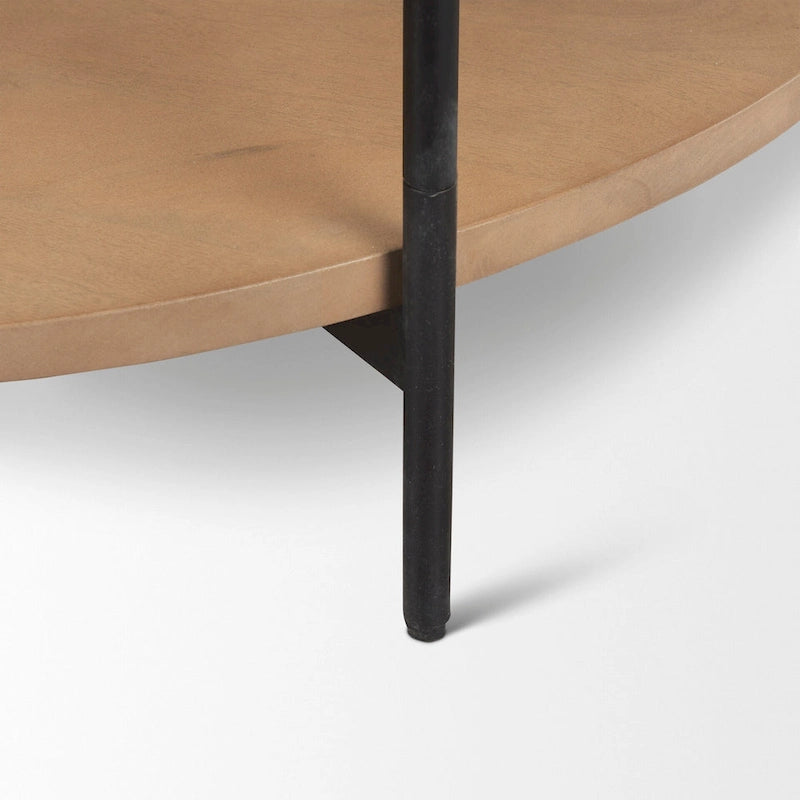 Table basse ronde à deux plateaux en marbre blanc et bois massif