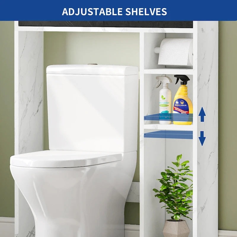 Meuble de rangement de salle de bain au-dessus des toilettes avec tiroirs et étagères