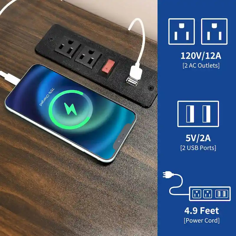 Table d'appoint de style ferme avec station de recharge, Table d'appoint de canapé avec USB et rangement