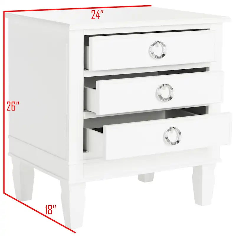 Table de chevet blanche à 3 tiroirs