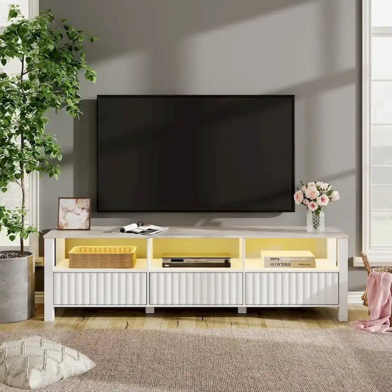 Meuble TV LED pour téléviseur de 75 pouces, meuble console TV moderne avec armoire