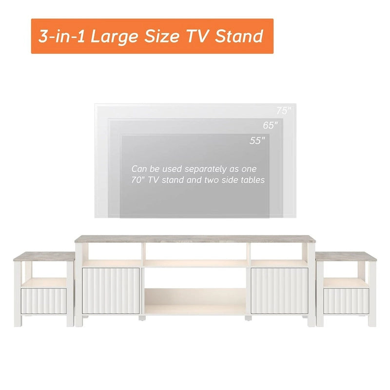 Meuble TV LED pour téléviseur de 75 pouces, meuble console TV moderne avec armoire