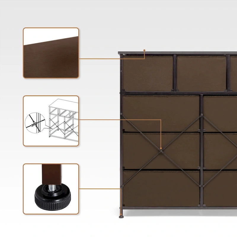 VredHom Extra Wide 9 Drawers Fabric Dresser Storage Organizer