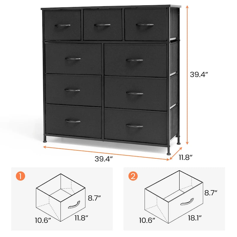Commode de rangement en tissu à 9 tiroirs extra large