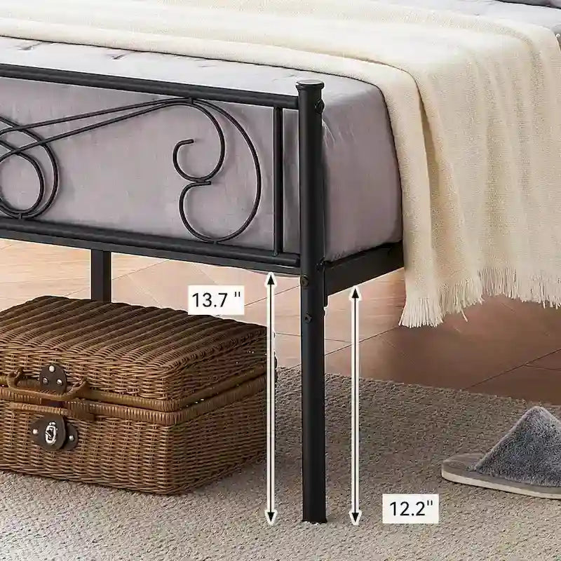 Lit avec rangement, avec tête et pied de lit à motif vintage, supporte jusqu'à 360 kg