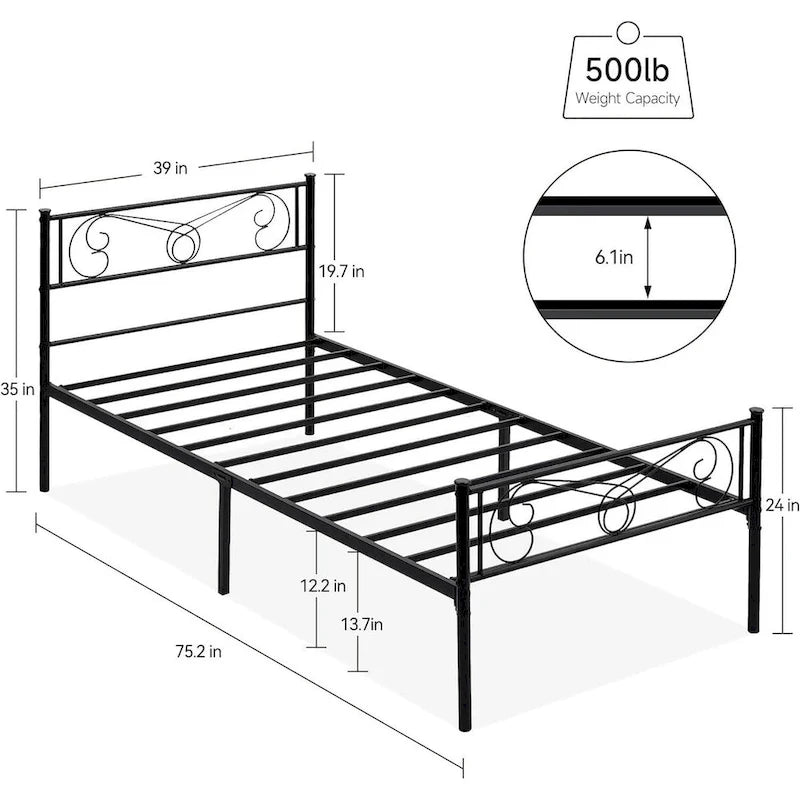 Lit avec rangement, avec tête et pied de lit à motif vintage, supporte jusqu'à 360 kg