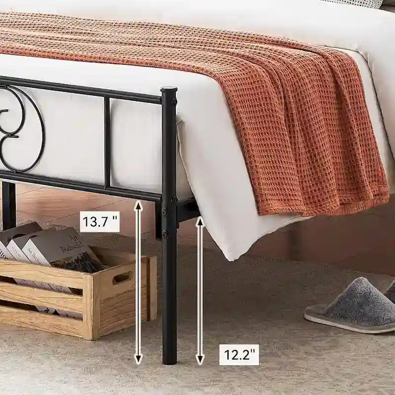 Lit avec rangement, avec tête et pied de lit à motif vintage, supporte jusqu'à 360 kg
