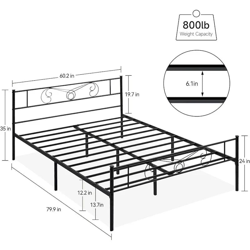 Lit avec rangement, avec tête et pied de lit à motif vintage, supporte jusqu'à 360 kg
