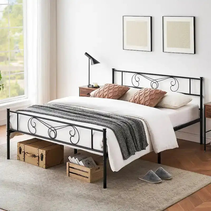 Lit avec rangement, avec tête et pied de lit à motif vintage, supporte jusqu'à 360 kg
