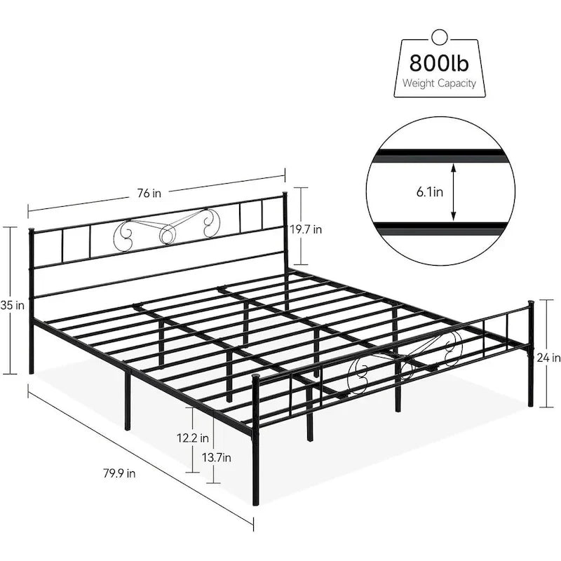 Lit avec rangement, avec tête et pied de lit à motif vintage, supporte jusqu'à 360 kg