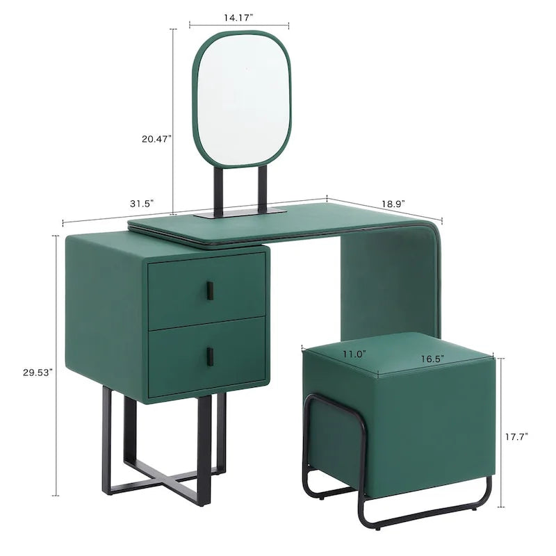 Ensemble de coiffeuse en similicuir avec tabouret Petite coiffeuse avec miroir