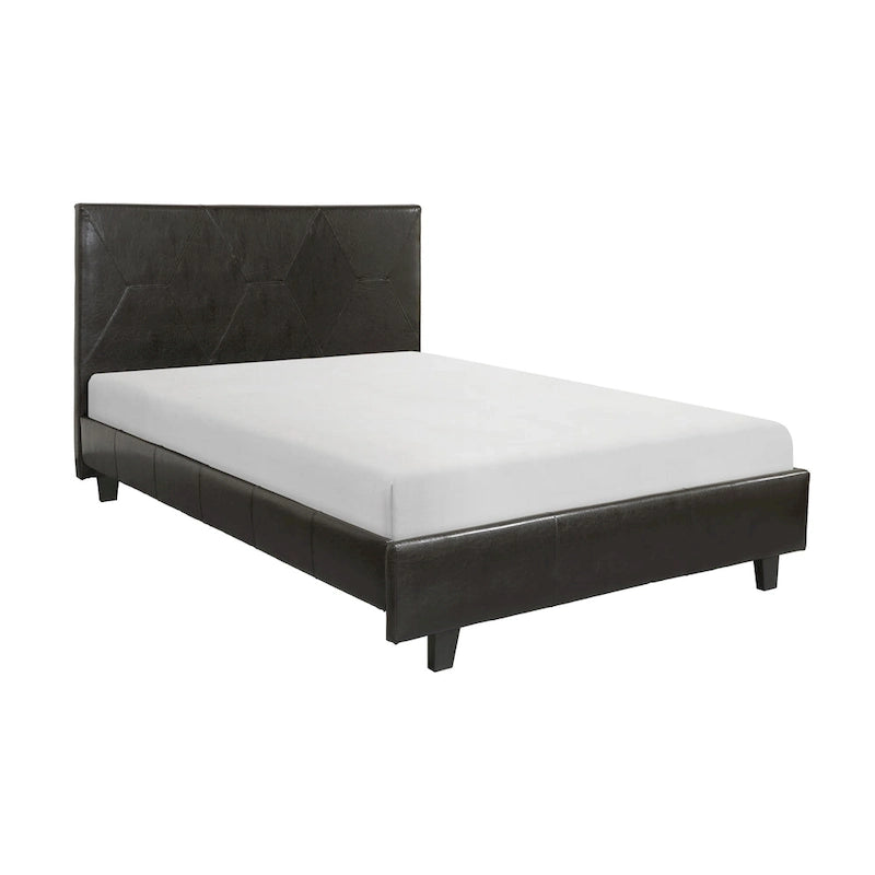Lit plateforme King Size, similicuir marron, bois massif