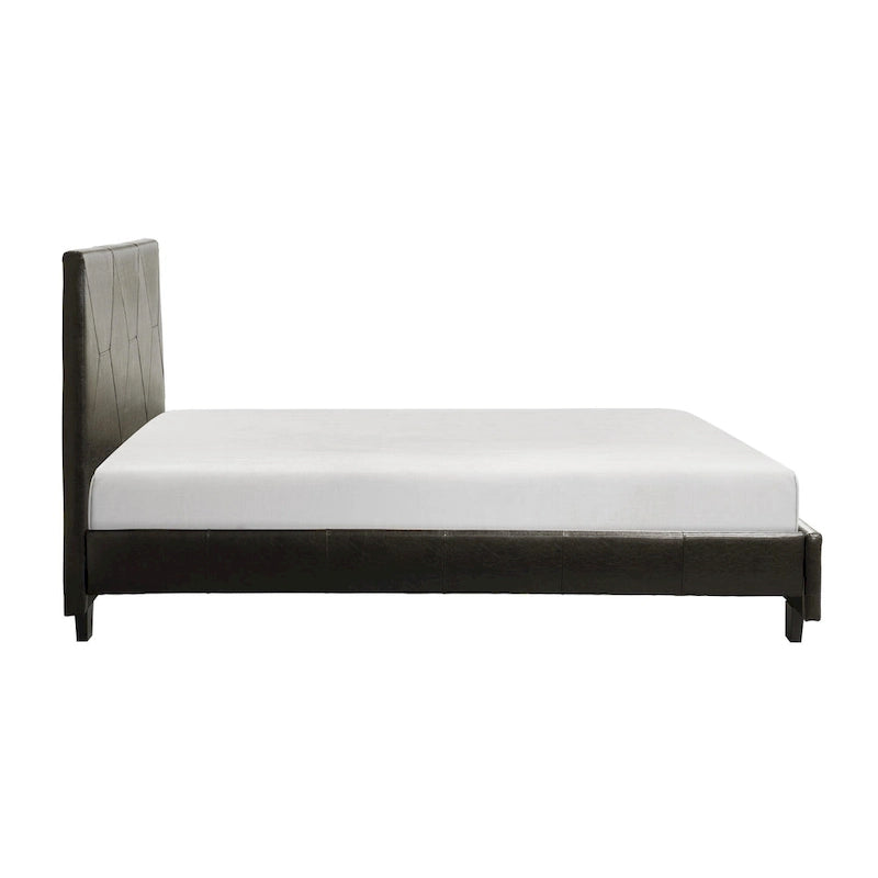 Lit plateforme King Size, similicuir marron, bois massif