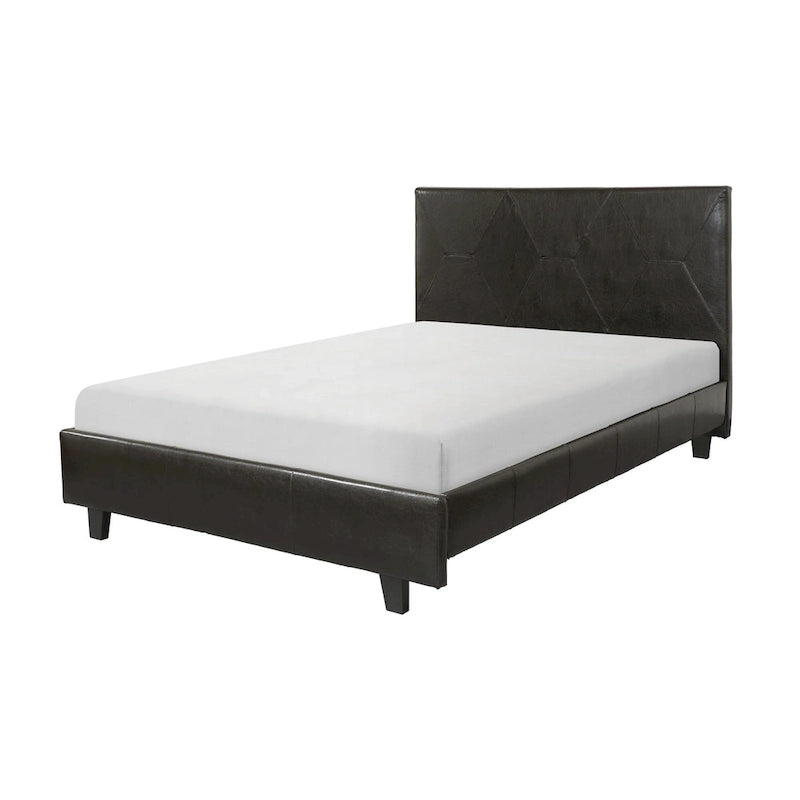 Lit plateforme King Size, similicuir marron, bois massif