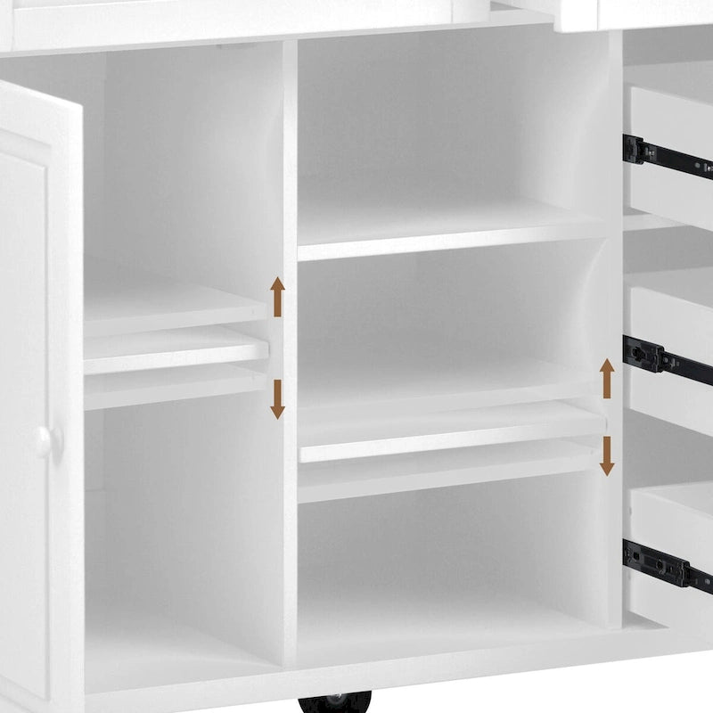 Chariot de cuisine avec rangement et 5 tiroirs, étagère à épices, porte-serviettes, îlot de cuisine mobile roulant avec plateau en bois d'hévéa