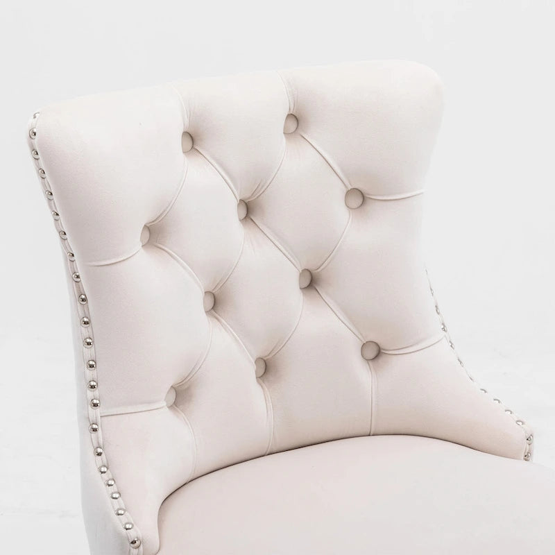 Tabourets de bar en velours capitonnés avec pieds en bois et garniture de clous décoratifs chromés, chaises de bar style décontracté