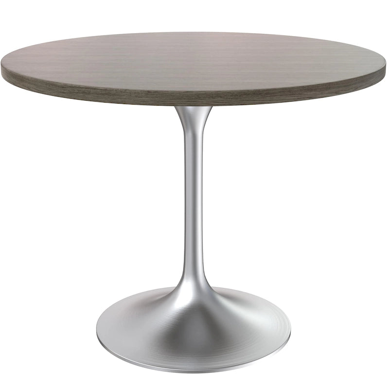 Table à manger ronde de 36 po avec plateau en bois MDF et base en chrome brossé pour cuisine et salle à manger
