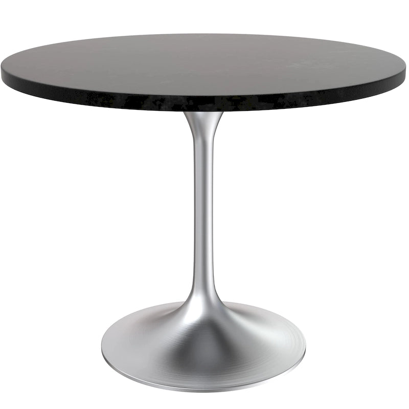 Table à manger ronde de 36 po avec plateau en bois MDF et base en chrome brossé pour cuisine et salle à manger