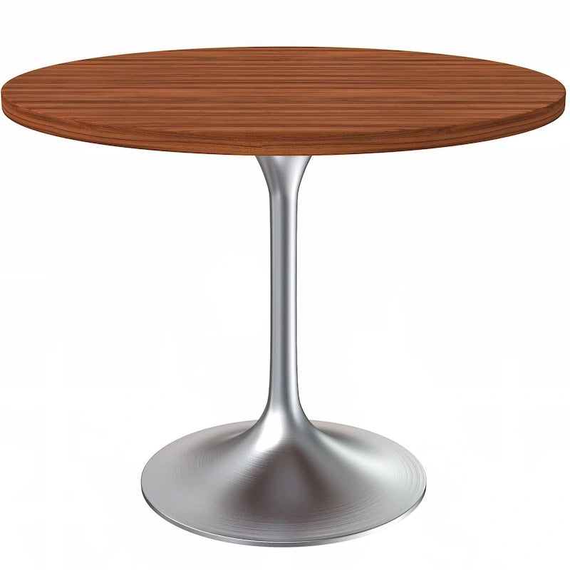 Table à manger ronde de 36 po avec plateau en bois MDF et base en chrome brossé pour cuisine et salle à manger