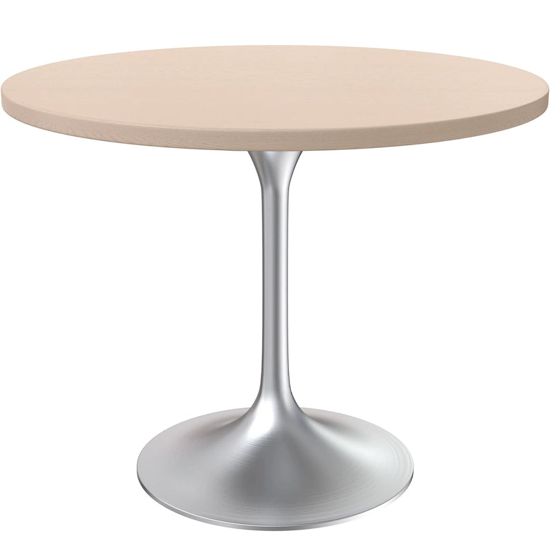 Table à manger ronde de 36 po avec plateau en bois MDF et base en chrome brossé pour cuisine et salle à manger