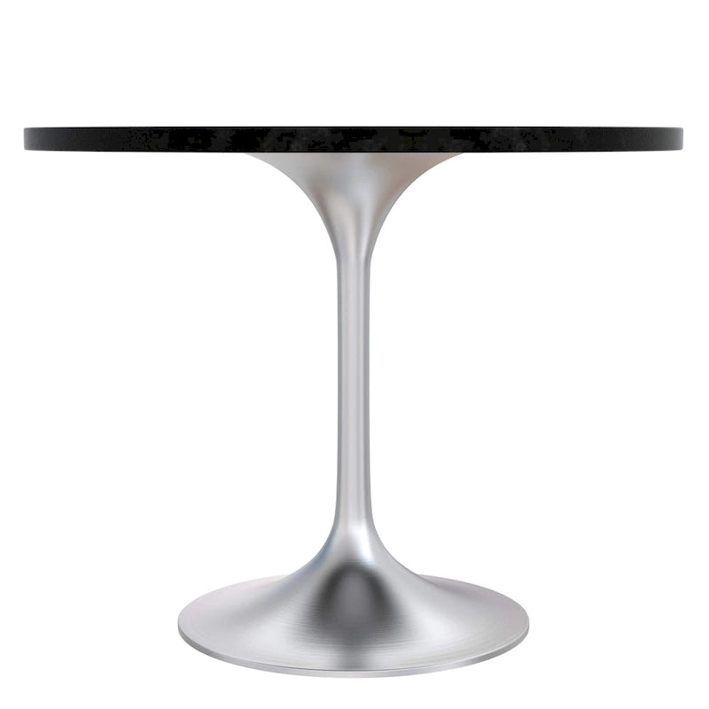 Table à manger ronde de 36 po avec plateau en bois MDF et base en chrome brossé pour cuisine et salle à manger
