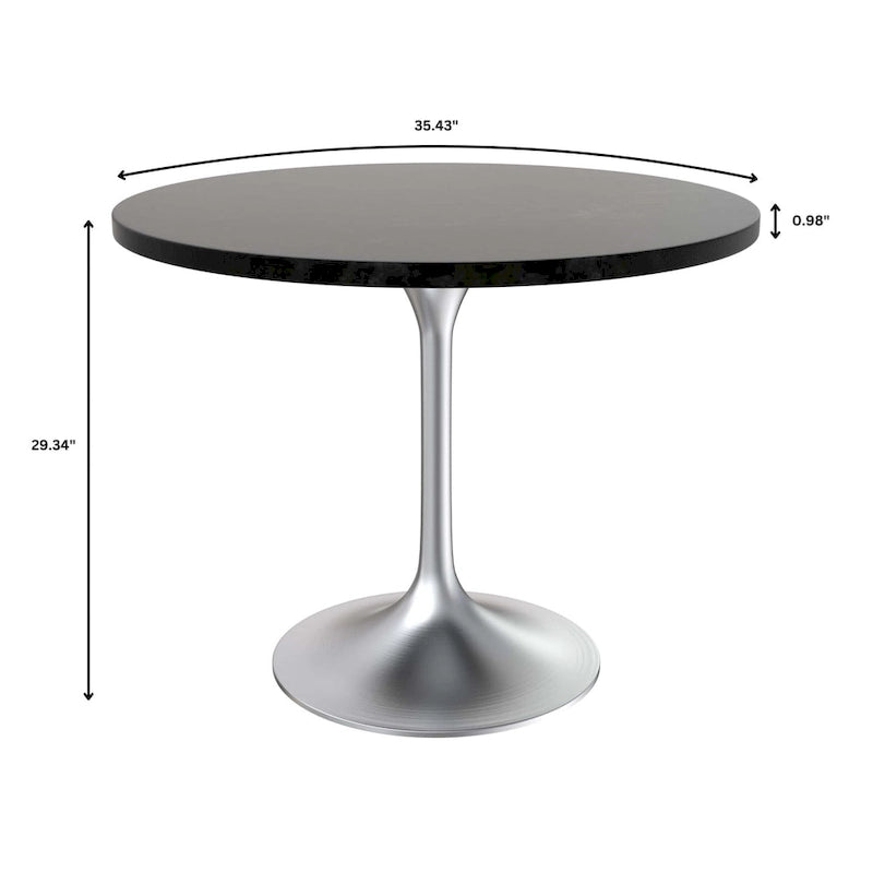 Table à manger ronde de 36 po avec plateau en bois MDF et base en chrome brossé pour cuisine et salle à manger
