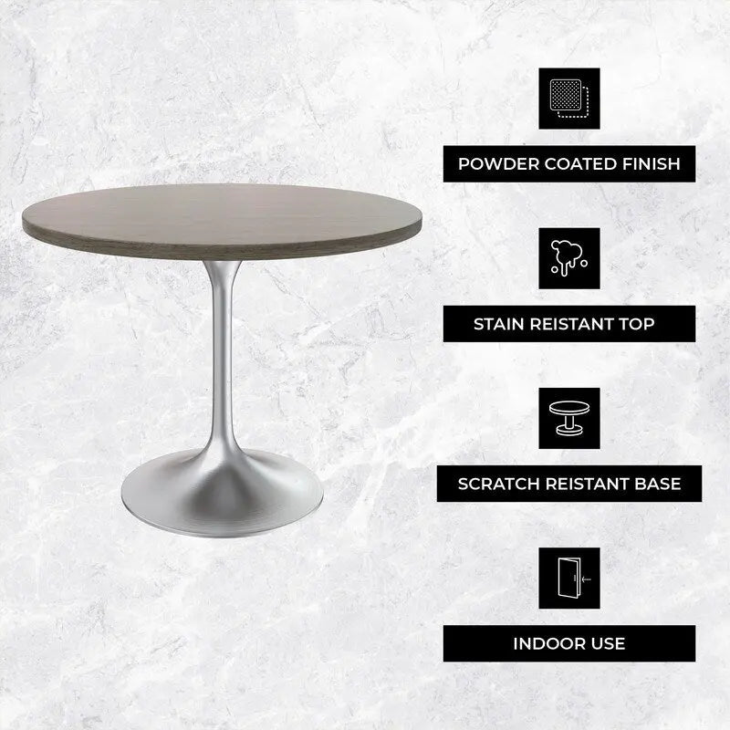 Table à manger ronde de 36 po avec plateau en bois MDF et base en chrome brossé pour cuisine et salle à manger