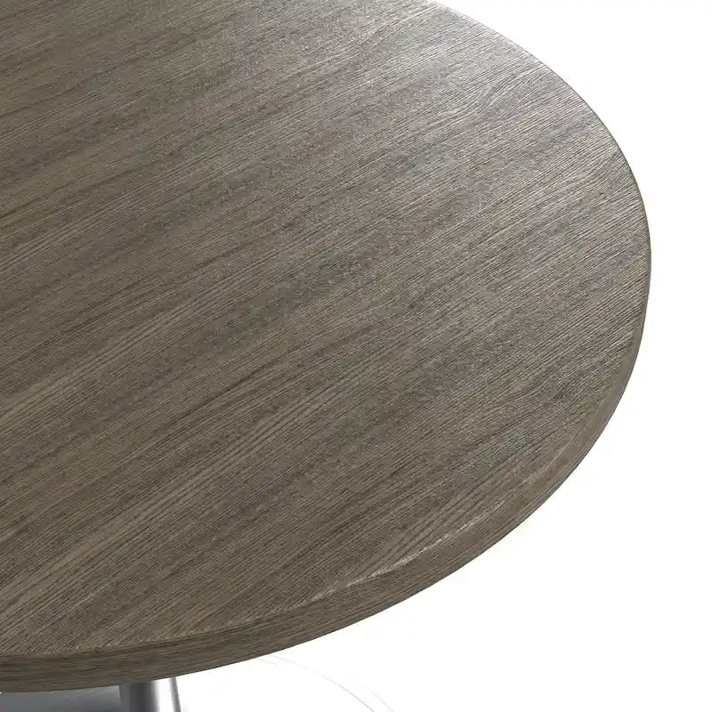 Table à manger ronde de 36 po avec plateau en bois MDF et base en chrome brossé pour cuisine et salle à manger