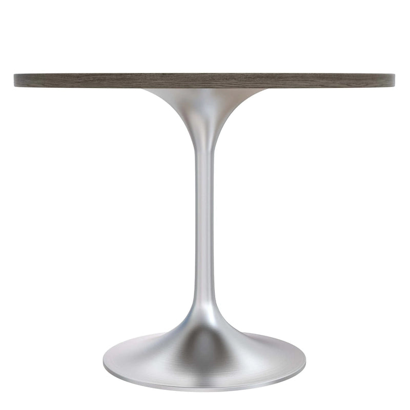 Table à manger ronde de 36 po avec plateau en bois MDF et base en chrome brossé pour cuisine et salle à manger