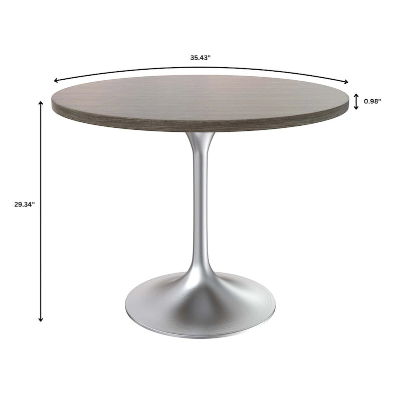 Table à manger ronde de 36 po avec plateau en bois MDF et base en chrome brossé pour cuisine et salle à manger