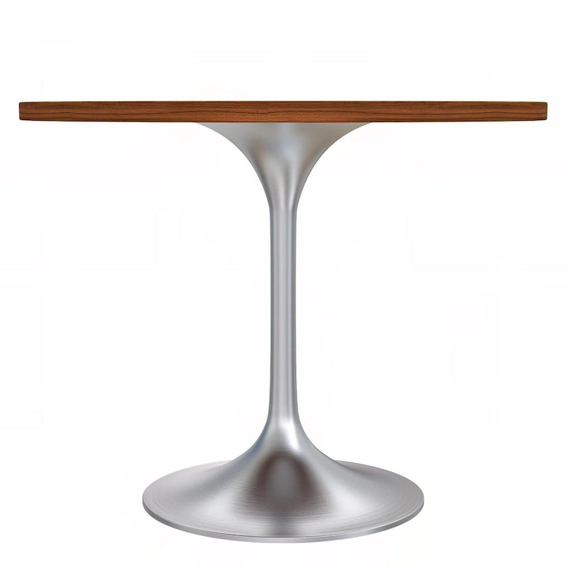 Table à manger ronde de 36 po avec plateau en bois MDF et base en chrome brossé pour cuisine et salle à manger