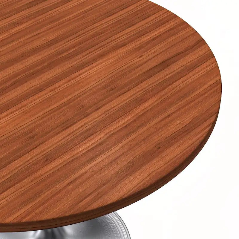 Table à manger ronde de 36 po avec plateau en bois MDF et base en chrome brossé pour cuisine et salle à manger