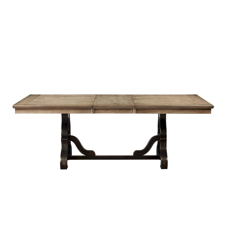 Table à manger en bois de 68 pouces avec piètement à tréteaux orné, marron