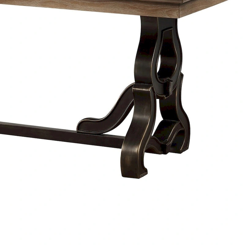 Table à manger en bois de 68 pouces avec piètement à tréteaux orné, marron