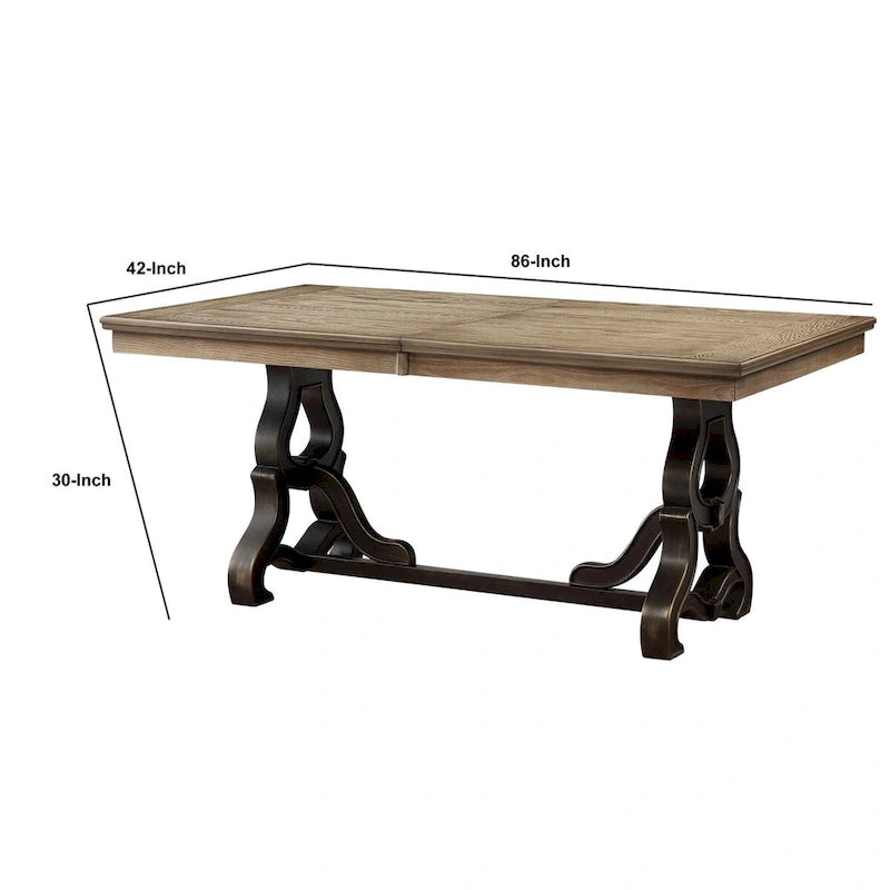 Table à manger en bois de 68 pouces avec piètement à tréteaux orné, marron