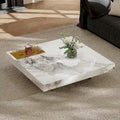 Table basse carrée moderne 42 en faux marbrePlateau en pierre frittée brillante