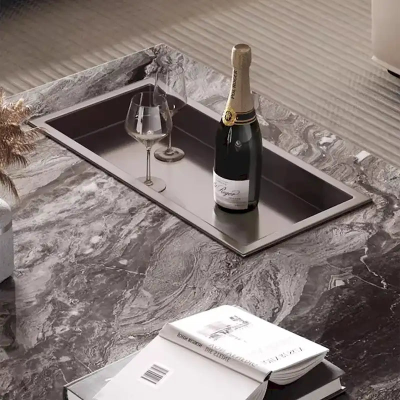 Table basse carrée moderne 42 en faux marbrePlateau en pierre frittée brillante