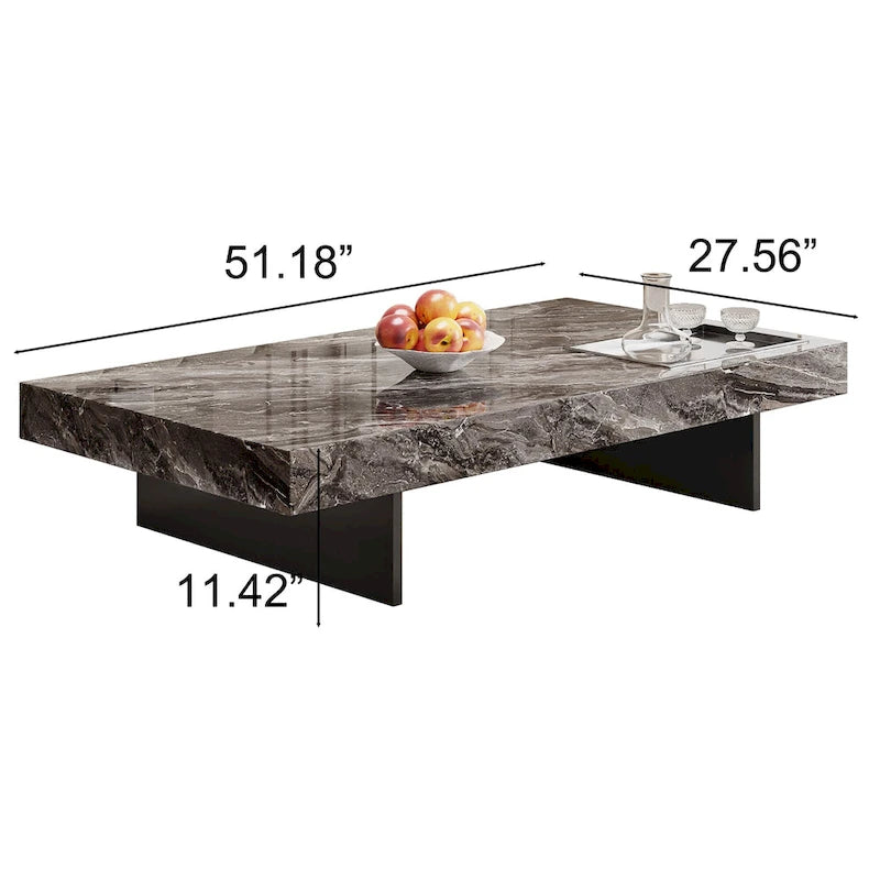 Table basse carrée moderne 42 en faux marbrePlateau en pierre frittée brillante