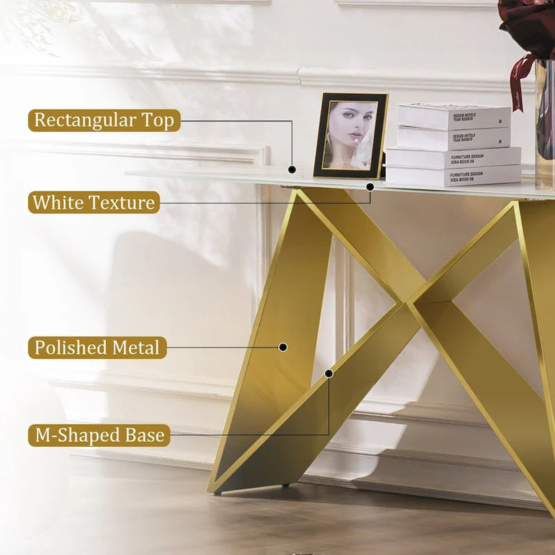 Console en verre blanc rectangulaire de 55 pouces avec base en M miroir
