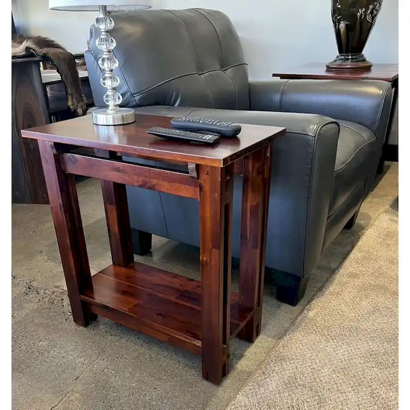 Table inclinable architecturale en bois d'acacia avec étagère