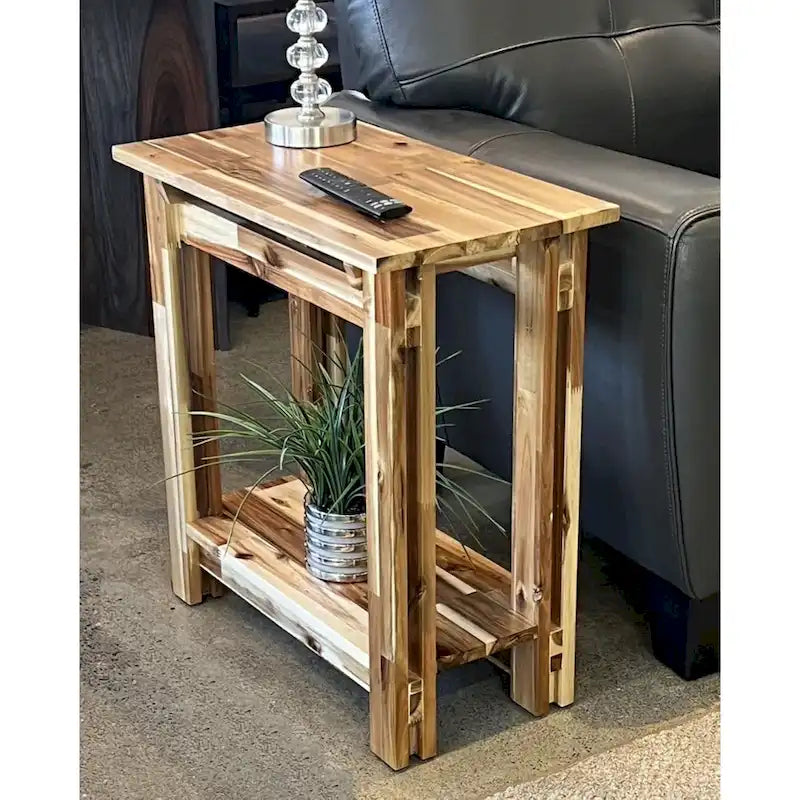 Table inclinable architecturale en bois d'acacia avec étagère