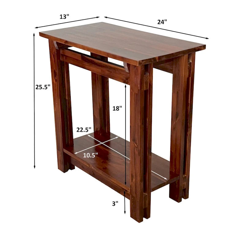 Table inclinable architecturale en bois d'acacia avec étagère