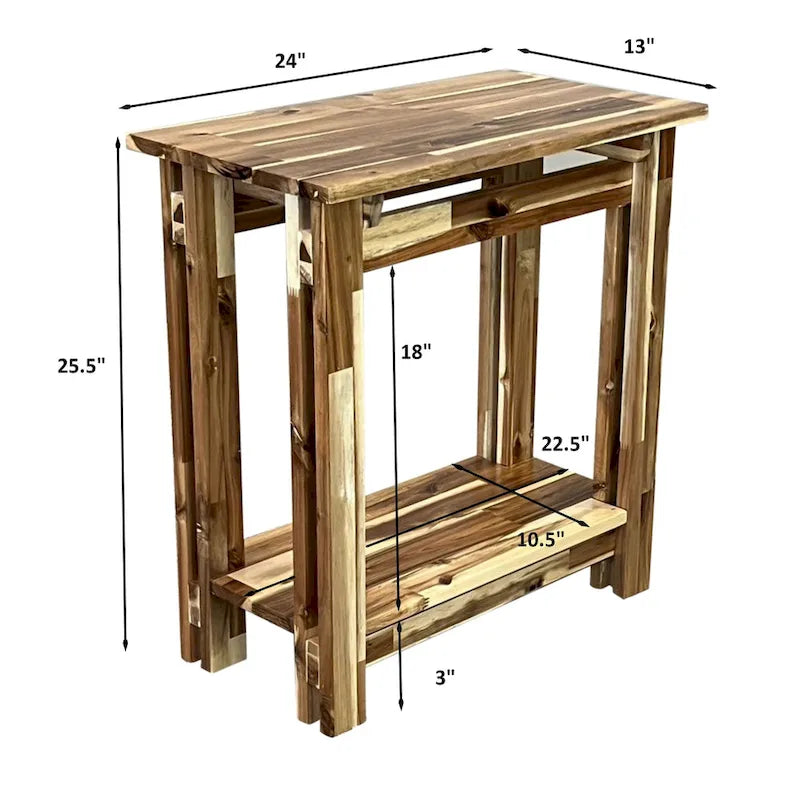 Table inclinable architecturale en bois d'acacia avec étagère